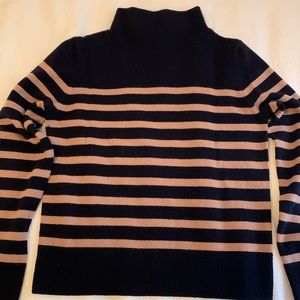 Vince Cashmere/Wool Navy and Camel Stripe Mock Neck Breton Sweater XS